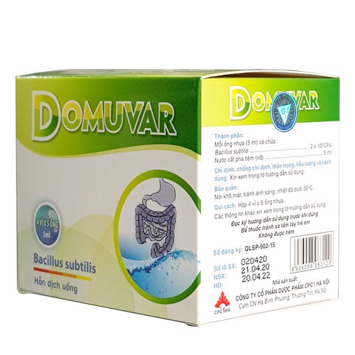 Domuvar hộp 20 ống bổ sung bào tử lợi khuẩn đường ruột