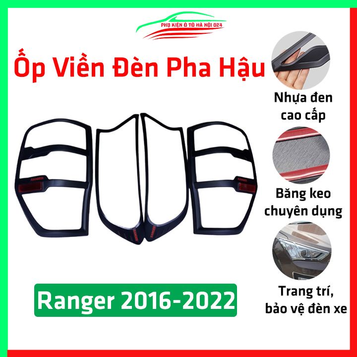Ốp viền đèn pha hậu nhựa đen Ranger 2016-2020 trang trí bảo vệ xe