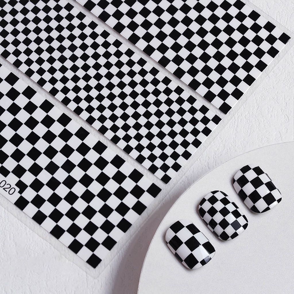 Miếng Dán Trang Trí Móng Tay Họa Tiết Kẻ Ô Trắng Đen Nhẹ Nhàng Dễ Sử Dụng Cho Nữ