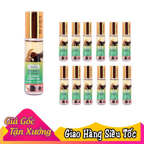 Sỉ Bộ 12 chai Dầu gió thảo dược nhân sâm Green Herb oil Thailand 8ml