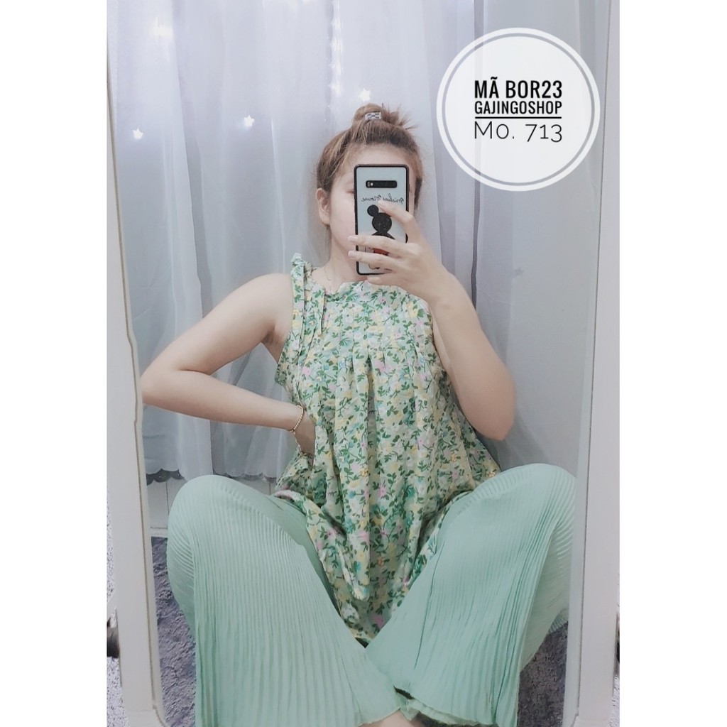 BOR23 - Set bộ hai dây dưới 60 kg- set bộ áo yếm hoa quần dập ly hình thật | BigBuy360 - bigbuy360.vn