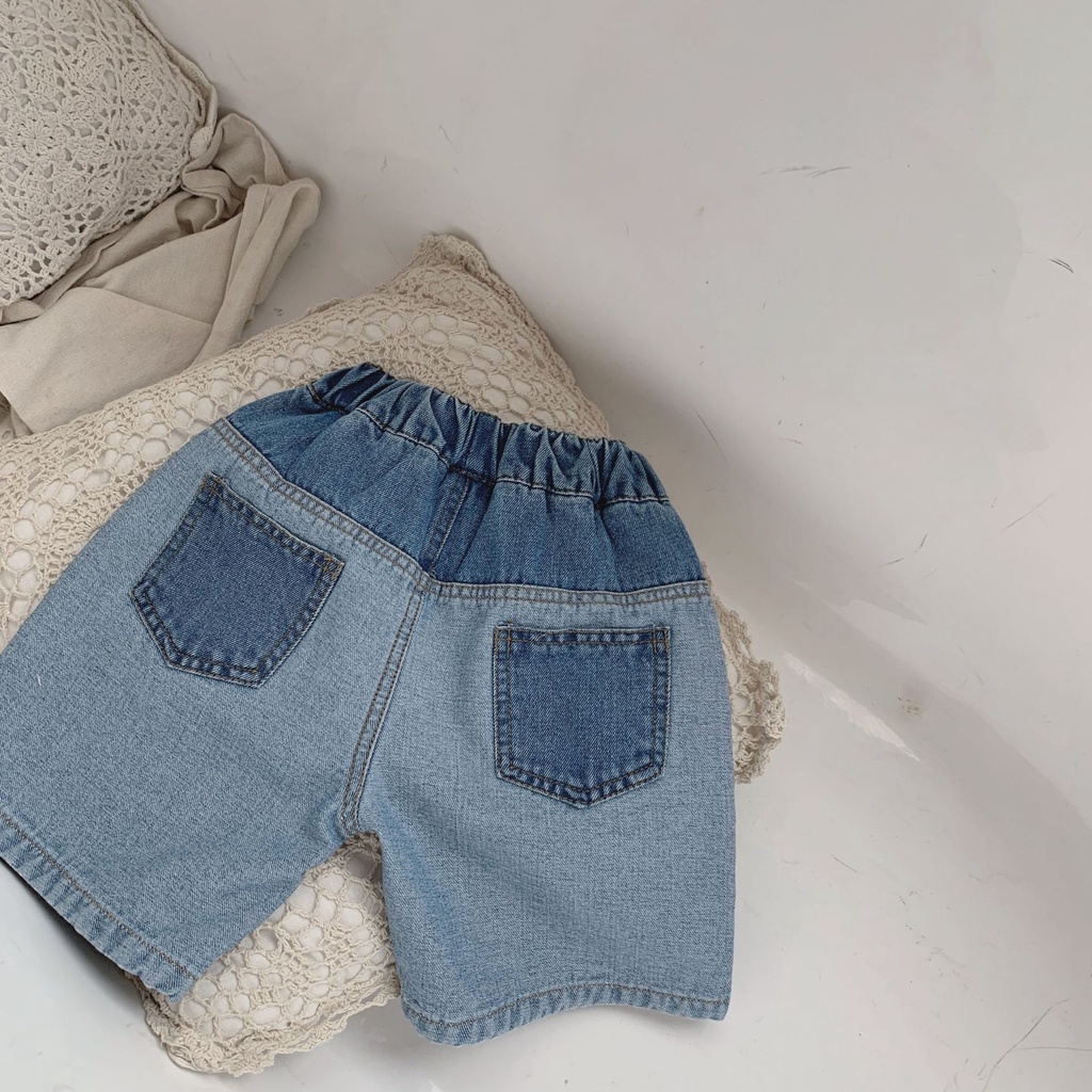 Quần short jean sọc viền cho bé trai bé gái màu hè mới B68-210100