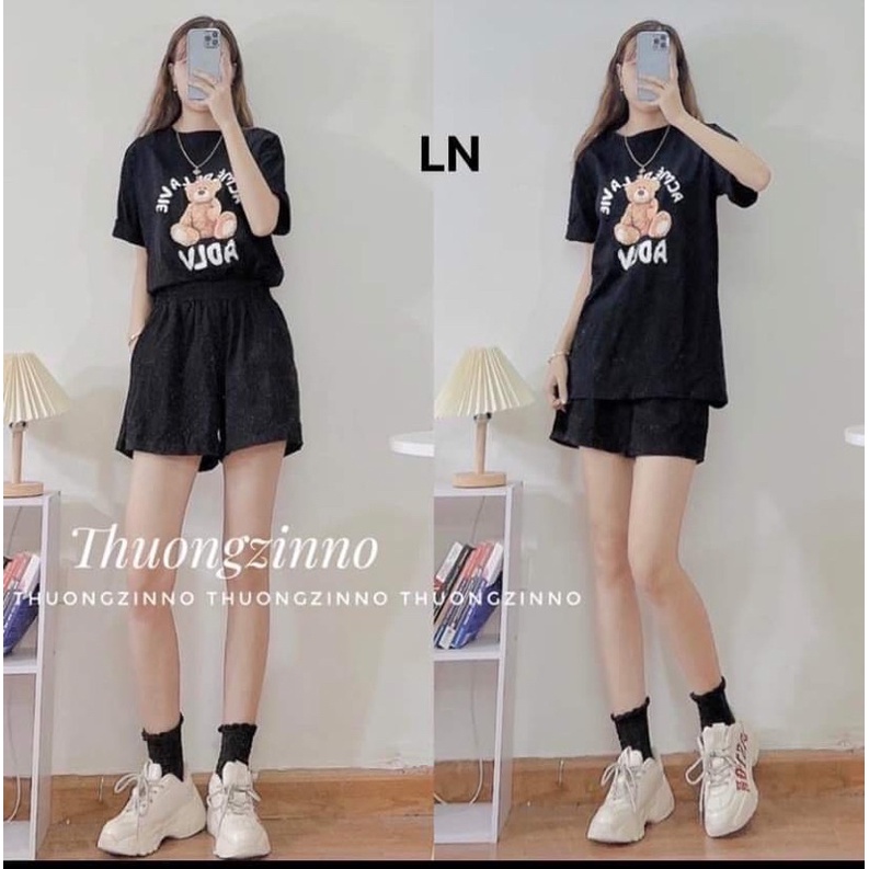 Set Bộ Quần áo thể thao nam nữ Gấu LV♥️Bộ hè ngắn tay ❤ Áo thun+Quần short gió mùa hè phong cách Hàn Quốc
