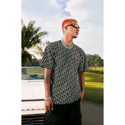 Áo Thun Tay Lỡ Mike Tim Đỏ In Kín Monogram -CAMNHUNG Áo Thun Nam Nữ Unisex Hot Hit