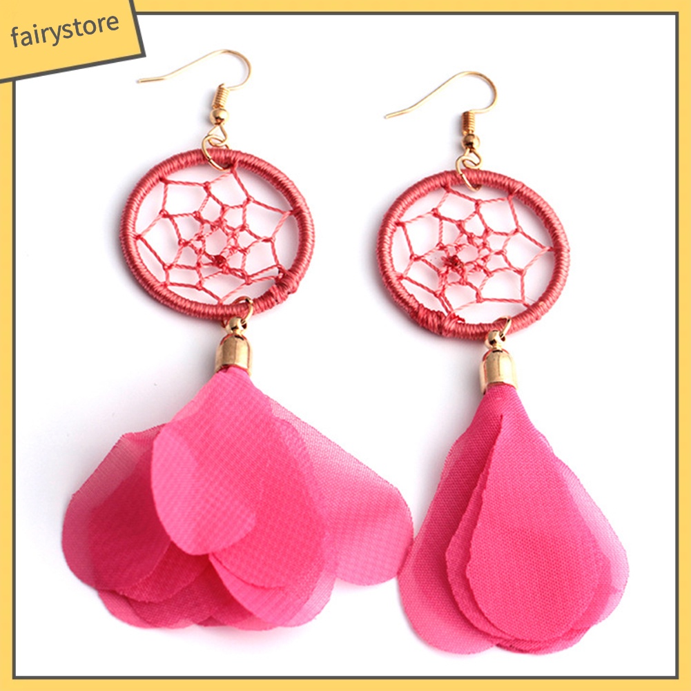 Bông tai nữ hình vòng bắt giấc mơ đính lông vũ siêu xinh