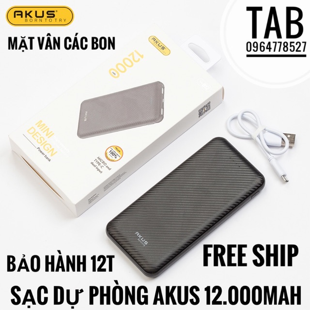 Sạc Dự Phòng AKUS B12 12.000mAh - Bảo Hành 12 T