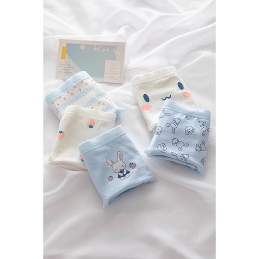 Quần Lót Nữ Cotton Thỏ - Dâu Tây Ngang Eo Thời Trang Dễ Thương 8015 nội y xanh hàng đẹp thấm hút mồ hôi