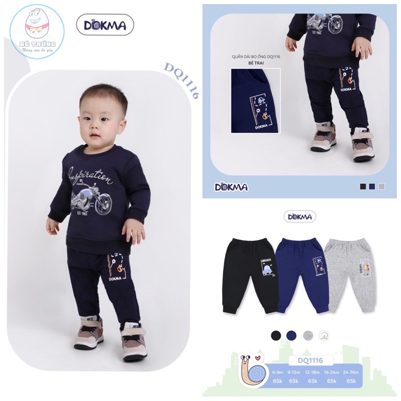 DQ1116 Quần dài bo gấu bé trai Dokma vải cotton mỏng (9-36M)