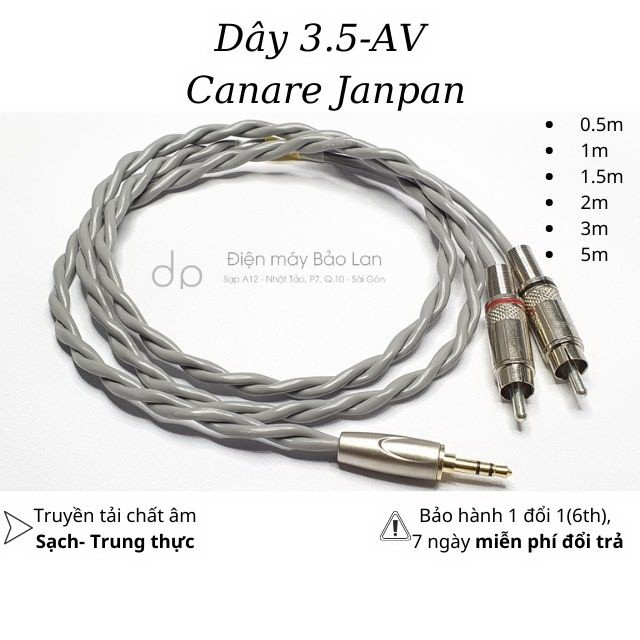 Dây 3.5 Ra 2Av Hàng Bãi Canare, Made In Japan, Màu Xám, Sử Dụng Cho Âm Thanh Chuyên Nghiệp, Bảo Hành 6 Tháng