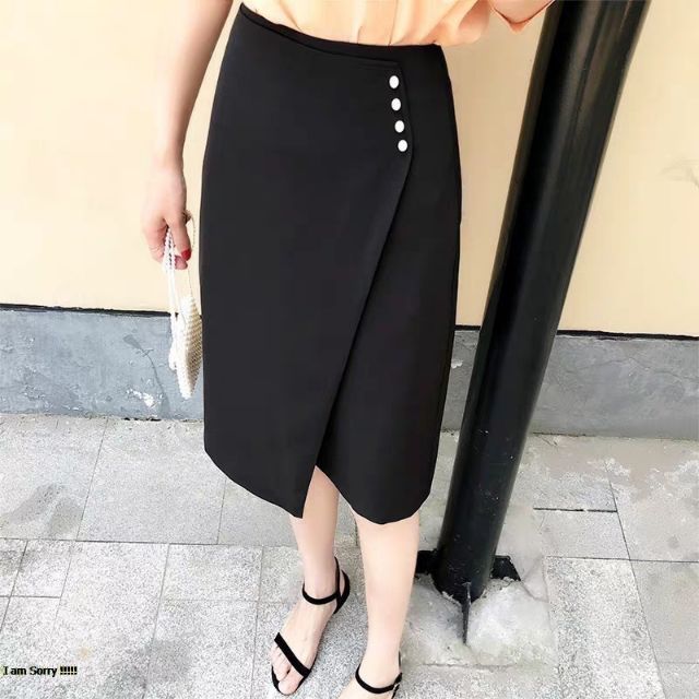 CHÂN VÁY BÚT CHÌ 70cm XẺ TRƯỚC LÊCH PHỐI CÚC