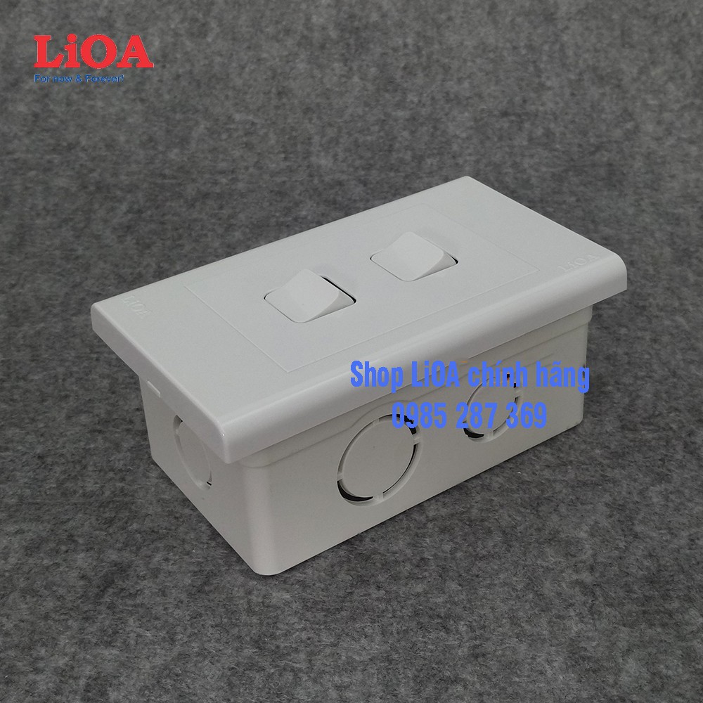 Combo 2 công tắc điện 1 chiều + mặt lỗ vuông LiOA - Lắp âm tường