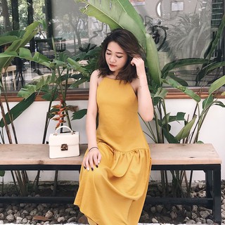 Váy đầm dáng suông cổ yếm hottrend 2022 chất liệu lụa tằm Tây Thi  - thiết kế cao cấp LIOLA