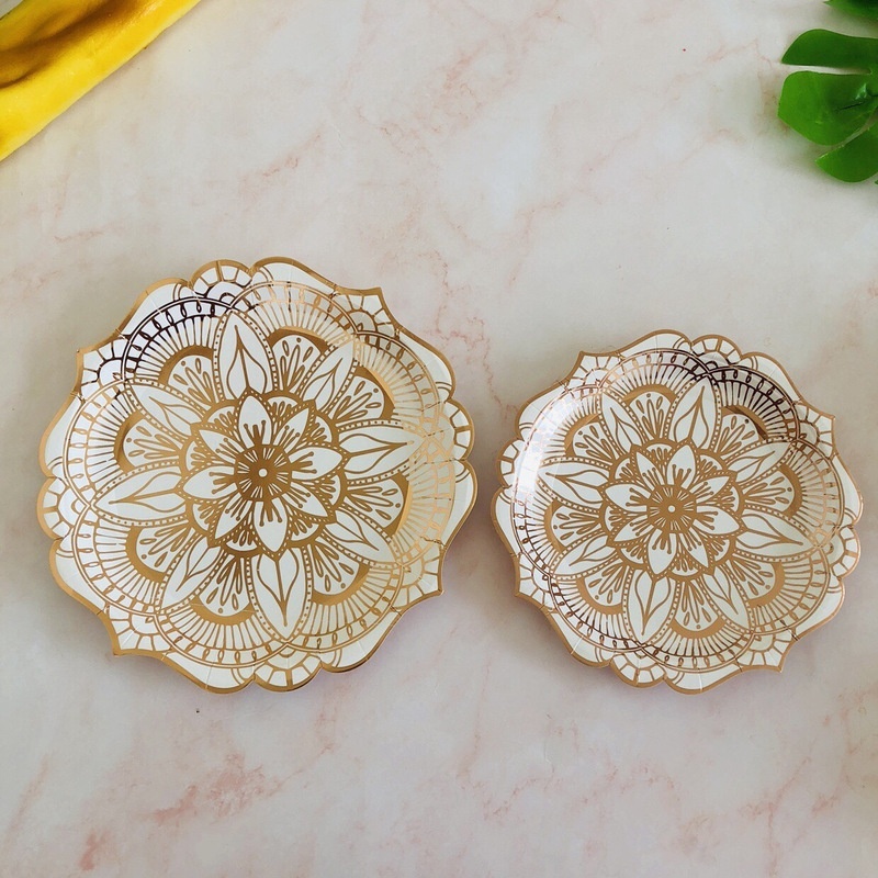 Set 40 Đĩa Giấy Dùng Một Lần Họa Tiết Hoa Hồng