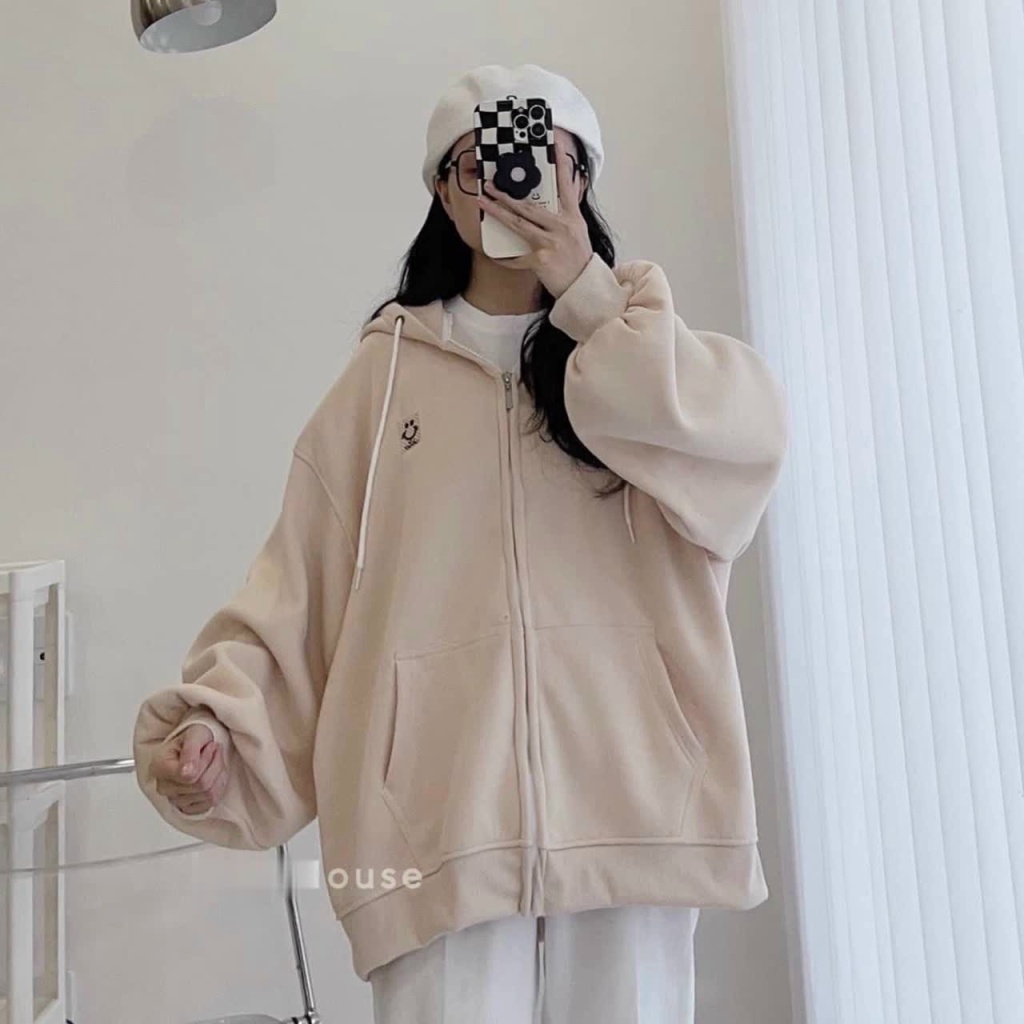 FREE SHIP ÁO KHOÁC NỈ TAY BỒNG HOODIE CHẤT PE MỀM MỊN THOÁNG MÁT THÊU MẶT CƯỜI Thời Trang HHP Fashion