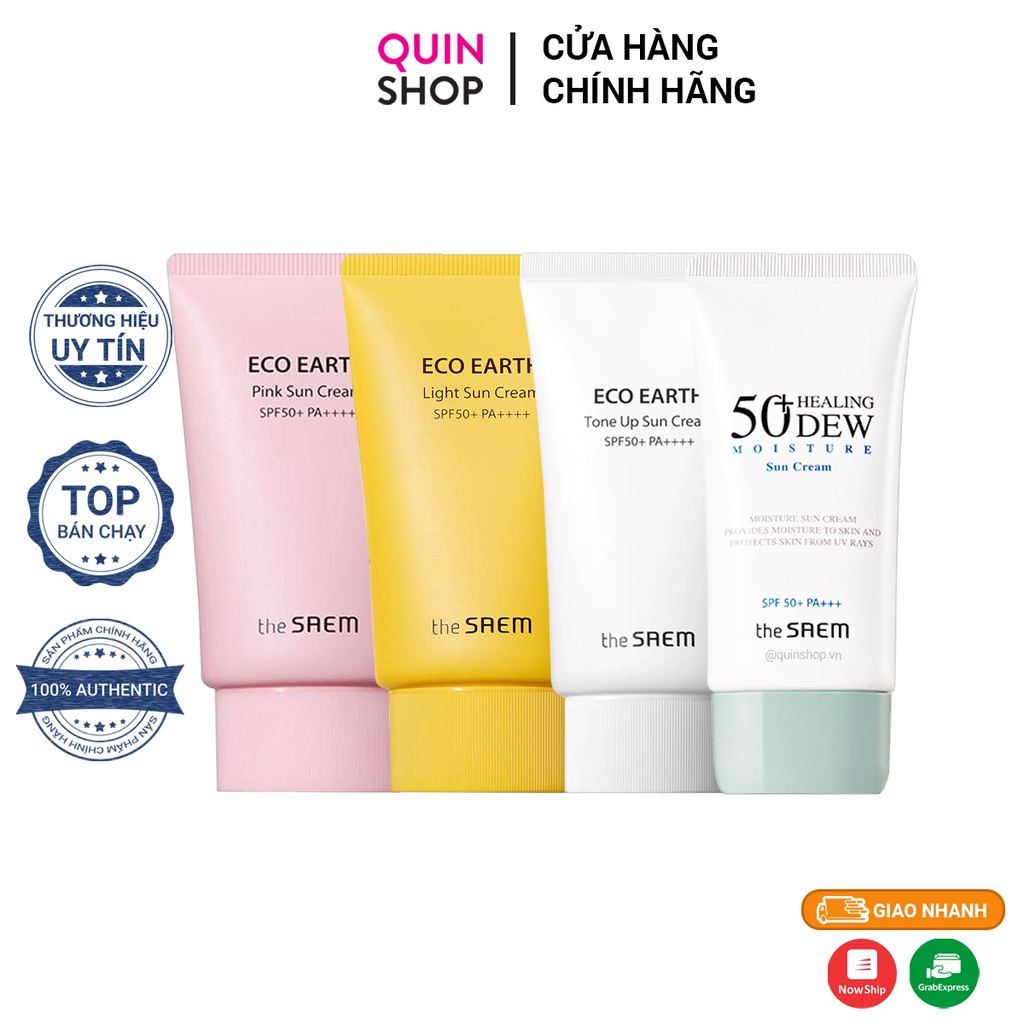 Kem Chống Nắng Cho Da Khô, Dầu, Nhạy Cảm The Saem Eco Earth Power, Healing Dew Moisture Sun Cream SPF50+ 50ml