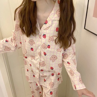 [CÓ SẴN] Đồ ngủ pijama bộ ngủ dài tay gấu hồng đồ mặc nhà hè thu đông Hàn Quốc ullzang