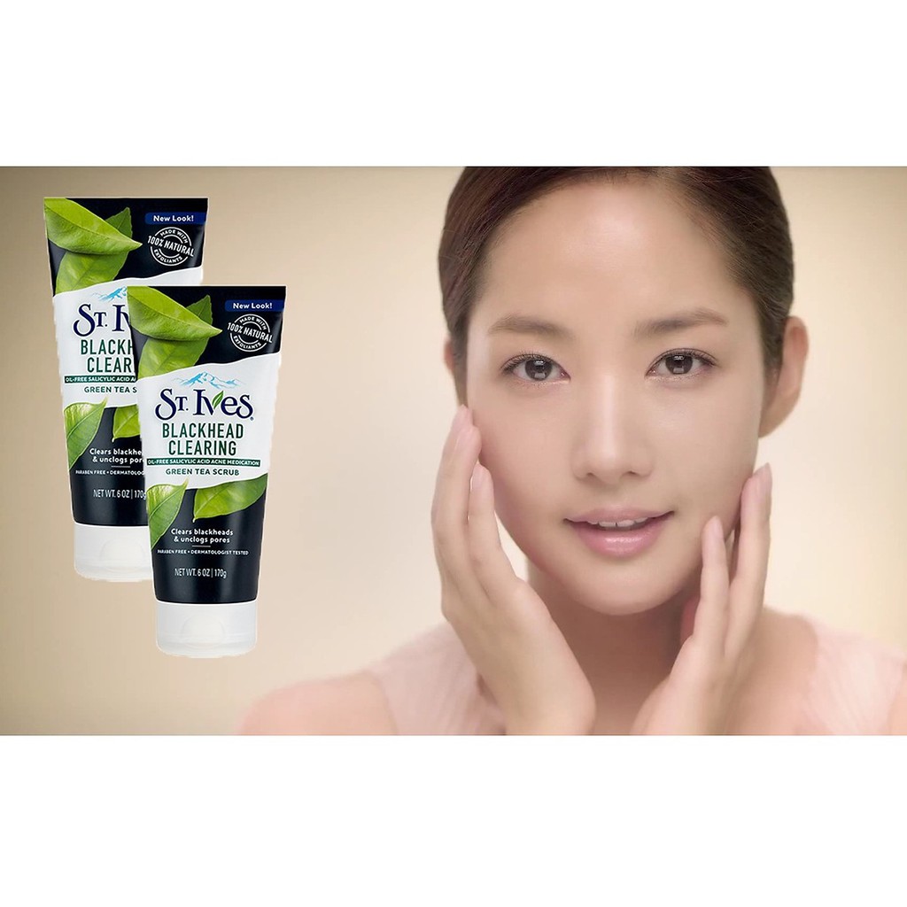 [USA] Sữa rửa mặt St.Ives Blackhead Clearing 170g Green tea &amp; Bamboo Scrub Trà xanh sạch mụn đầu đen - Mỹ