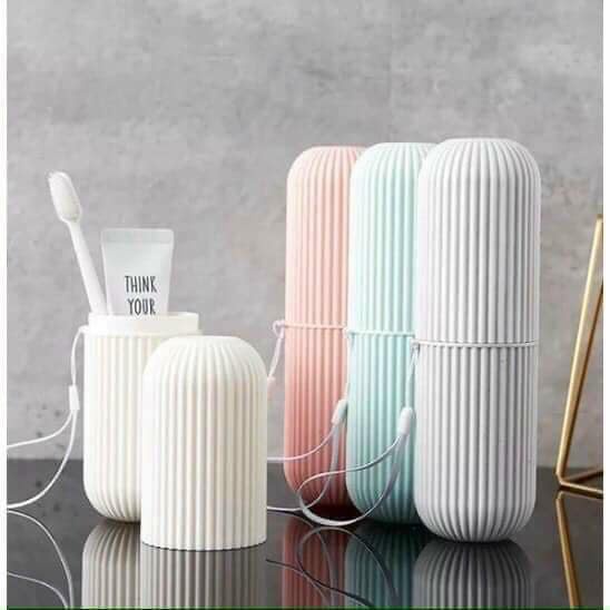 Cốc đựng bàn chải đánh răng đi du lịch công tác tiện lợi, hộp đựng bàn chải đa năng di động có vân sọc