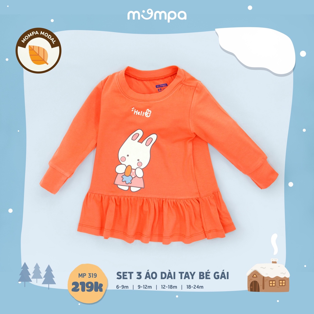 Set 3 áo dài tay cho bé gái từ 6 đến 24 tháng Mompa MP 319