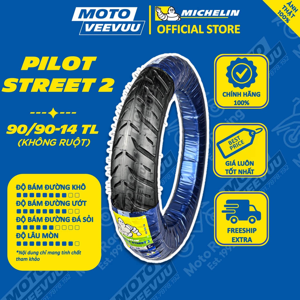 Vỏ lốp xe máy MICHELIN 90/90-14 TL Pilot Street 2 (Lốp không ruột)