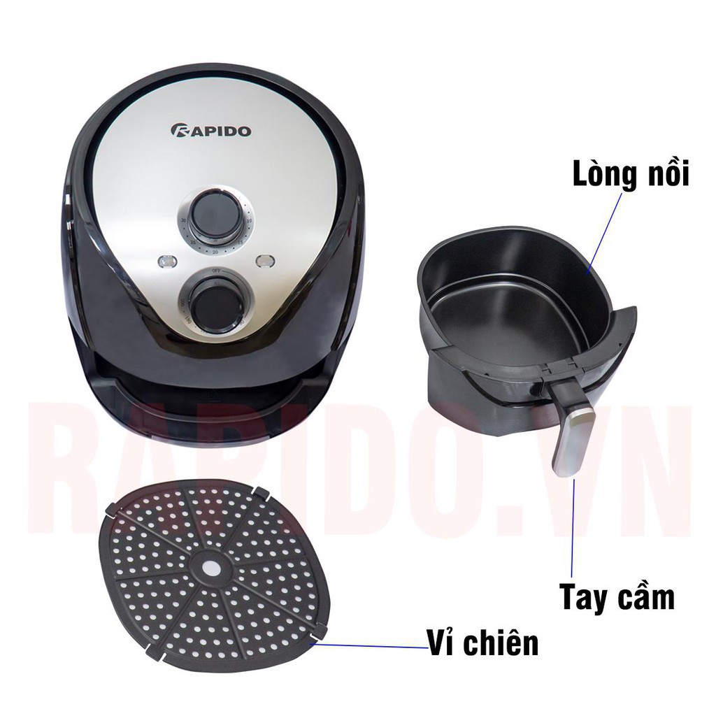 Nồi chiên không dầu Rapido, công suất 1500W,dung tích 5.0-RAF5.0- Bảo hành chính hãng {1 Đổi 1 }12 tháng