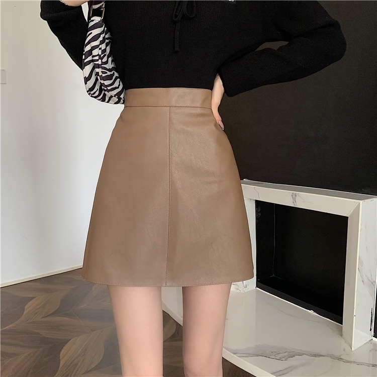 Xiaozhainv Chân Váy Da PU Lưng Cao Dáng Chữ A Phong Cách Hàn Quốc Thời Trang Dành Cho Nữ | BigBuy360 - bigbuy360.vn