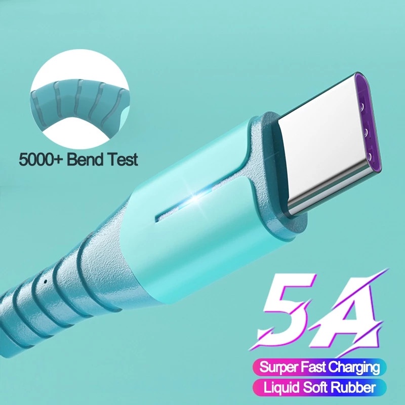 Dây Cáp Sạc Nhanh USB Type-C Dài 1m Bằng Silicon 5A Có Đèn LED Chỉ Thị Cho Điện Thoại Android