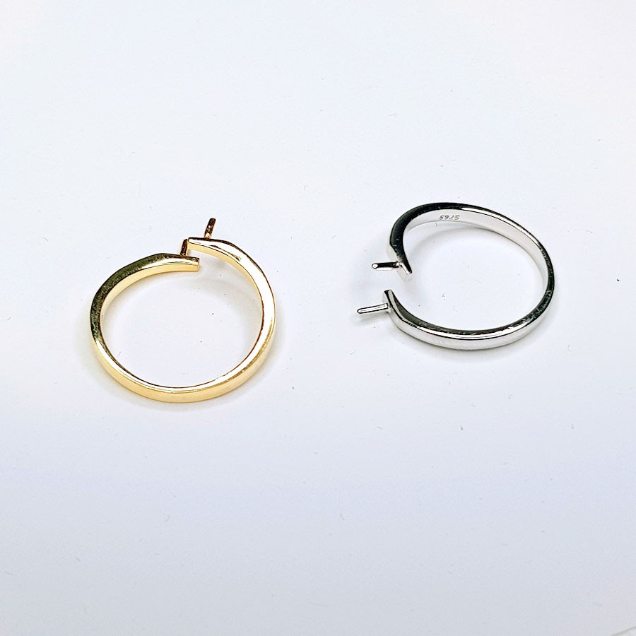 [N2B] Phụ kiện trang sức (DIY) - Khay nhẫn bạc trống vân trơn làm nhẫn ngọc đôi