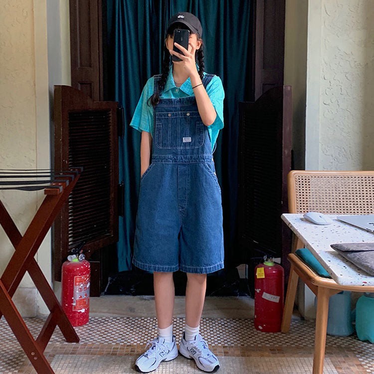 (ORDER) Quần yếm ulzzang chất jean xanh đậm ống lửng thời trang ulzzang style cá tính