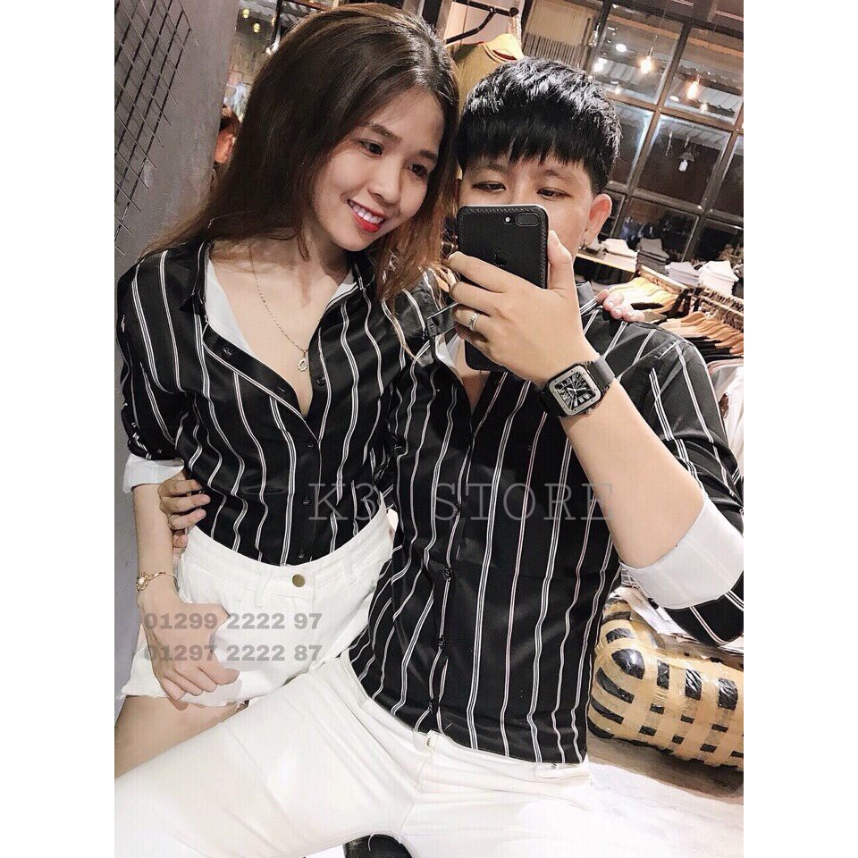(trợ giá)Áo sơ mi lụa kẻ sọc cao cấp SML31