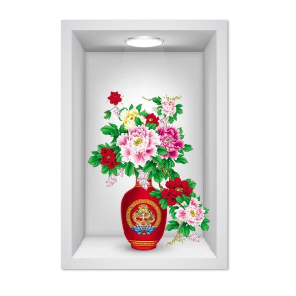 Decal dán tường bình hoa mẫu đơn đẹp LoHoaDon_008