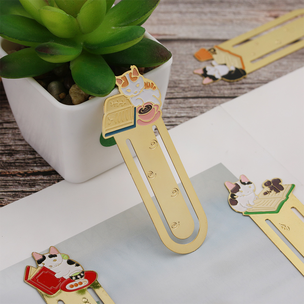 Thẻ đánh dấu trang sách bằng kim loại phong cách Mèo dễ thương