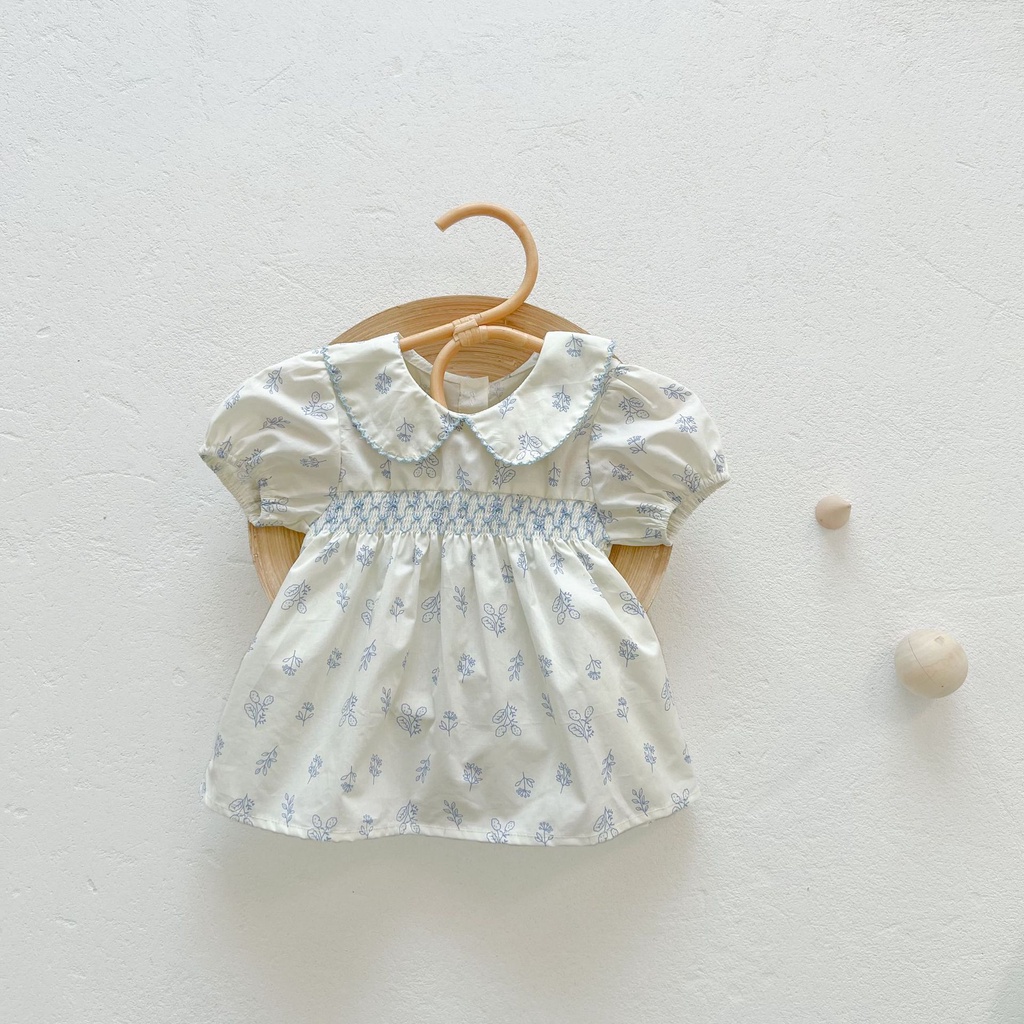 Bộ Áo Cotton Tay Ngắn Cổ Búp Bê Họa Tiết Hoa + Quần Bánh Mì Xinh Xắn Thời Trang Mùa Hè Cho Bé Gái