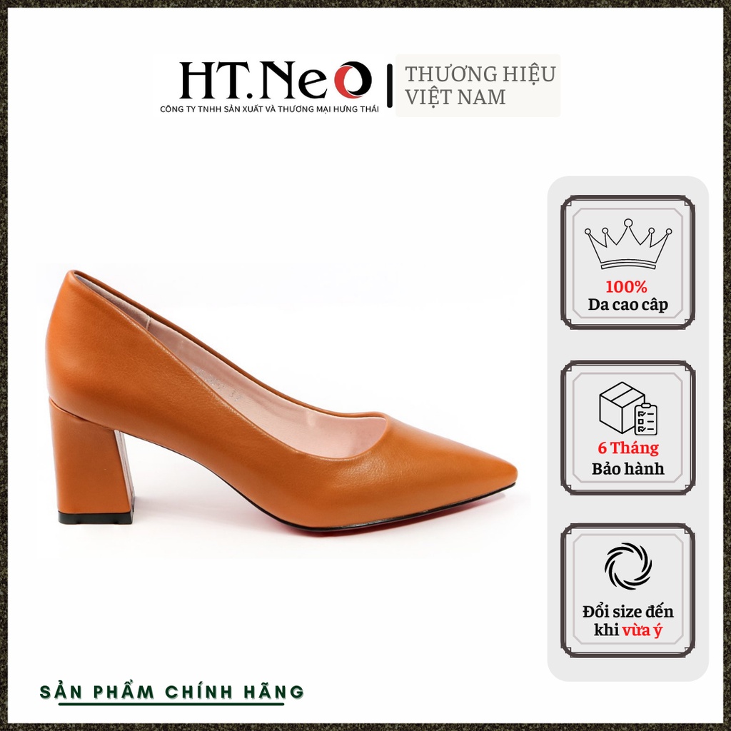 Giày công sở nữ - giày da nữ HT.NEO (1) da bò thật 100% kết hợp gót vuông 5cm bọc da cực sang, cực đẹp CS140