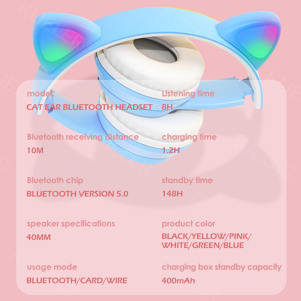 Tai Nghe Mèo Bluetooth P47M, Tai Mèo Dễ Thương Có Mic, Âm Bass Mạnh Mẽ Nghe Nhạc Cực Hay Bảo Hành 1 Năm