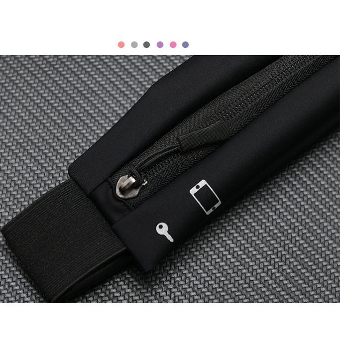 Đai chạy bộ, túi đựng điện thoại đeo hông Lycra đàn hồi, vô hình - màu đen, xám