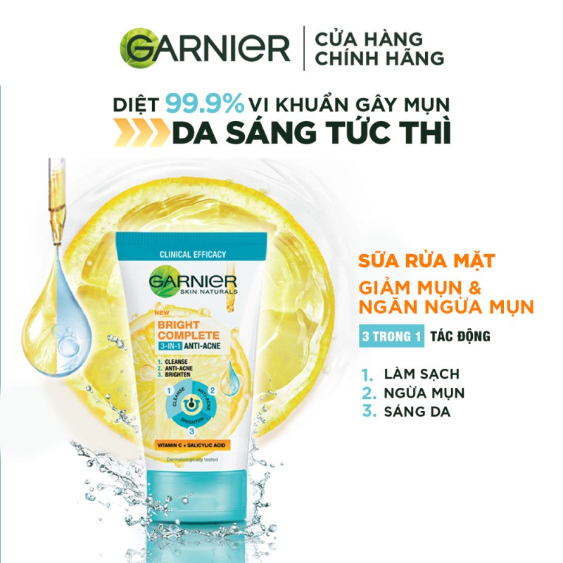 [Mã FMCGMALL -8% đơn 250K] Bộ 2 sữa rửa mặt 3-trong-1 giảm mụn & sáng da Garnier Bright Complete Anti-Acne Foam