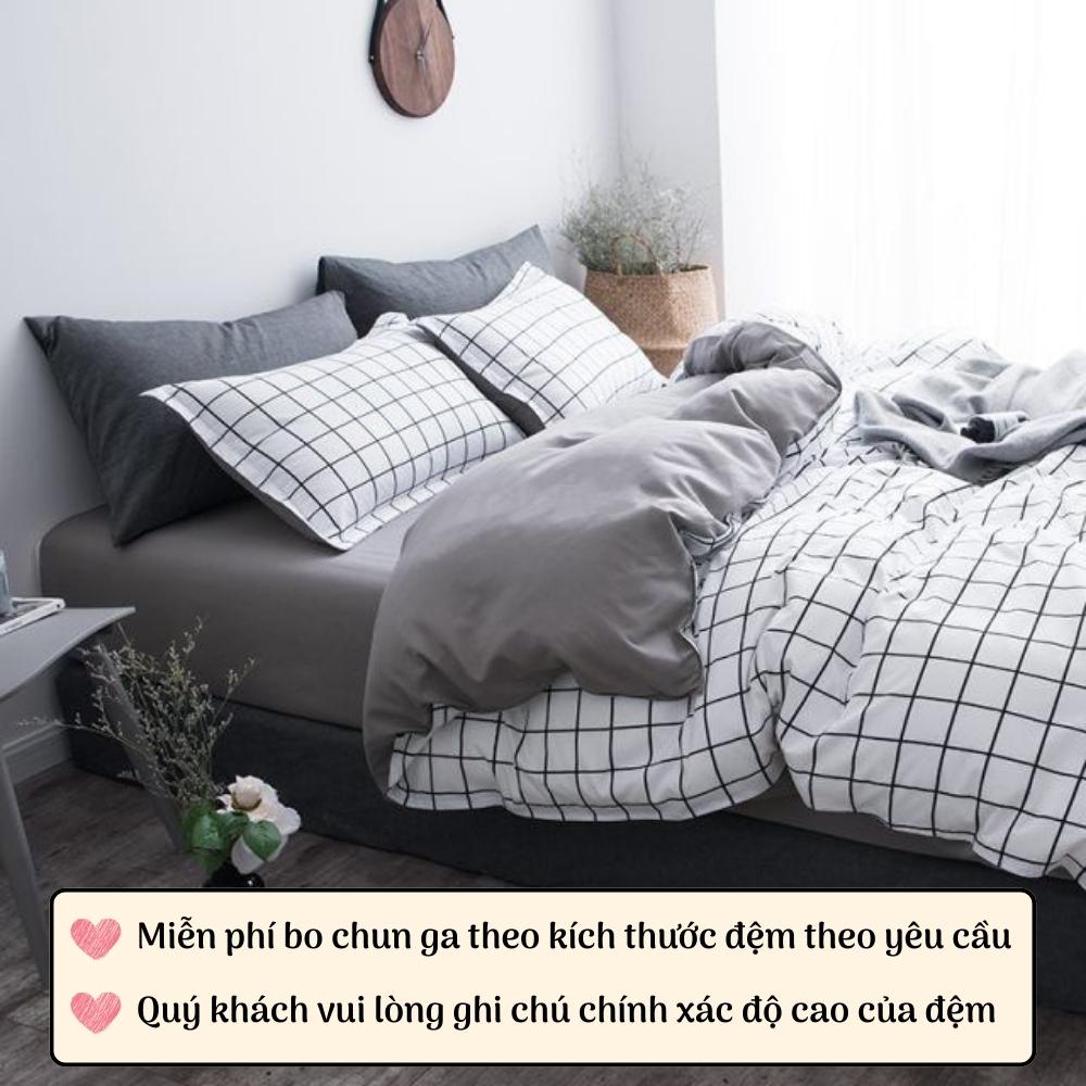Bộ 4 món chăn ga gối drap giường cotton poly thoáng mát họa tiết caro trắng Otama Bedding miễn phí bo chun ra nệm