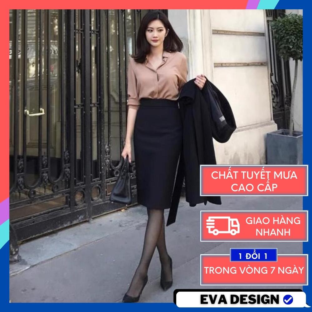 Chân váy công sở nữ xẻ sau chân váy bút chì văn phòng dáng dài qua gối vải tuyết mưa cao cấp màu đen kem mặc đi làm