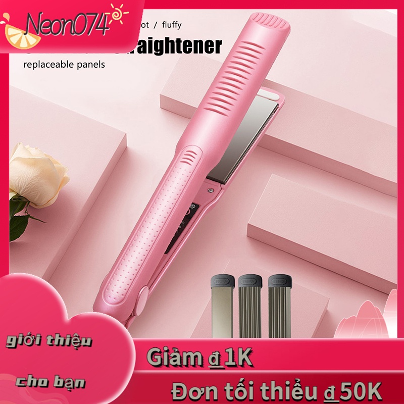 Neon074Máy Uốn Tóc Kiêm Duỗi Tóc Mini Sử Dụng Ion Âm Tiện Dụng 3 trong 1 với bảng thay thế Nhiệt độ không đổi bằng sắt phẳng EU Cắm 110V ‑ 220V
