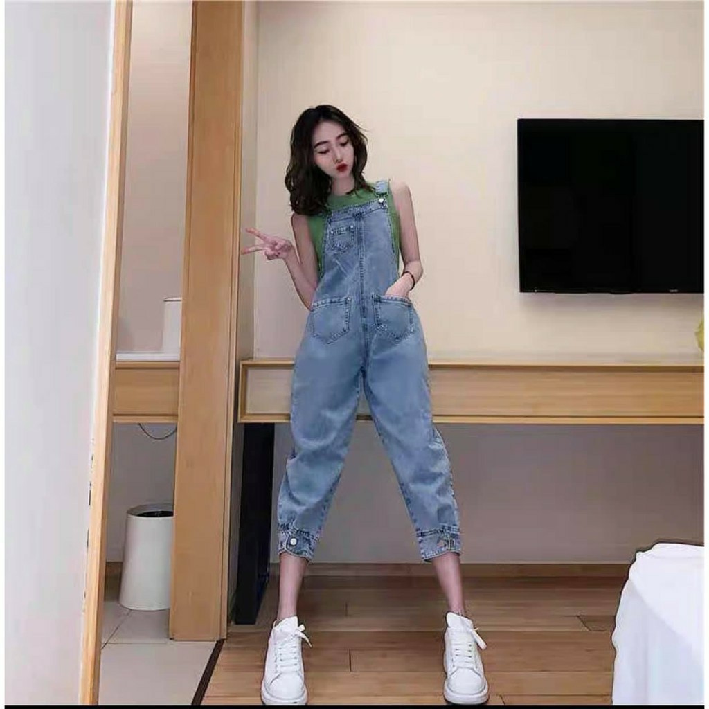 Quần Yếm jeans Dài Nữ Chất Bò Phối Túi Kèm Cúc Chân Cực Xinh - 400 | BigBuy360 - bigbuy360.vn
