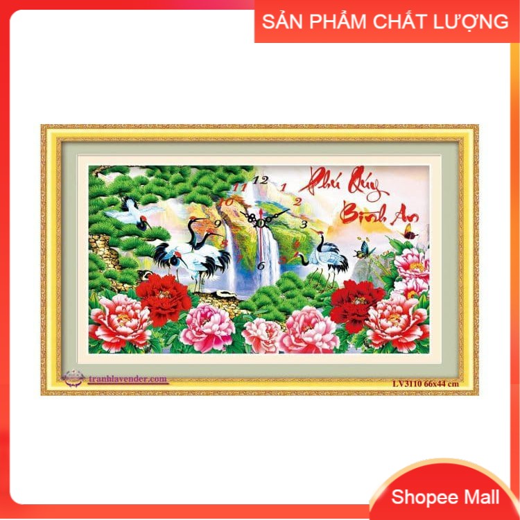 Tranh thêu chữ thập Đồng hồ Phú quý bình an LP5155 kích thước 66*41cm [Hàng có sẵn]