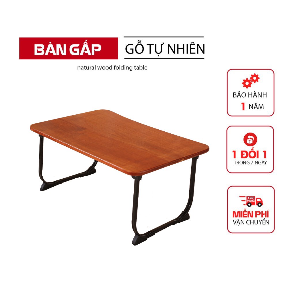 Bàn học gấp gọn 100% GỖ THỊT chân bàn chữ U chắc chắn bàn để mày tính làm việc trên giường Flatinor màu cánh gián