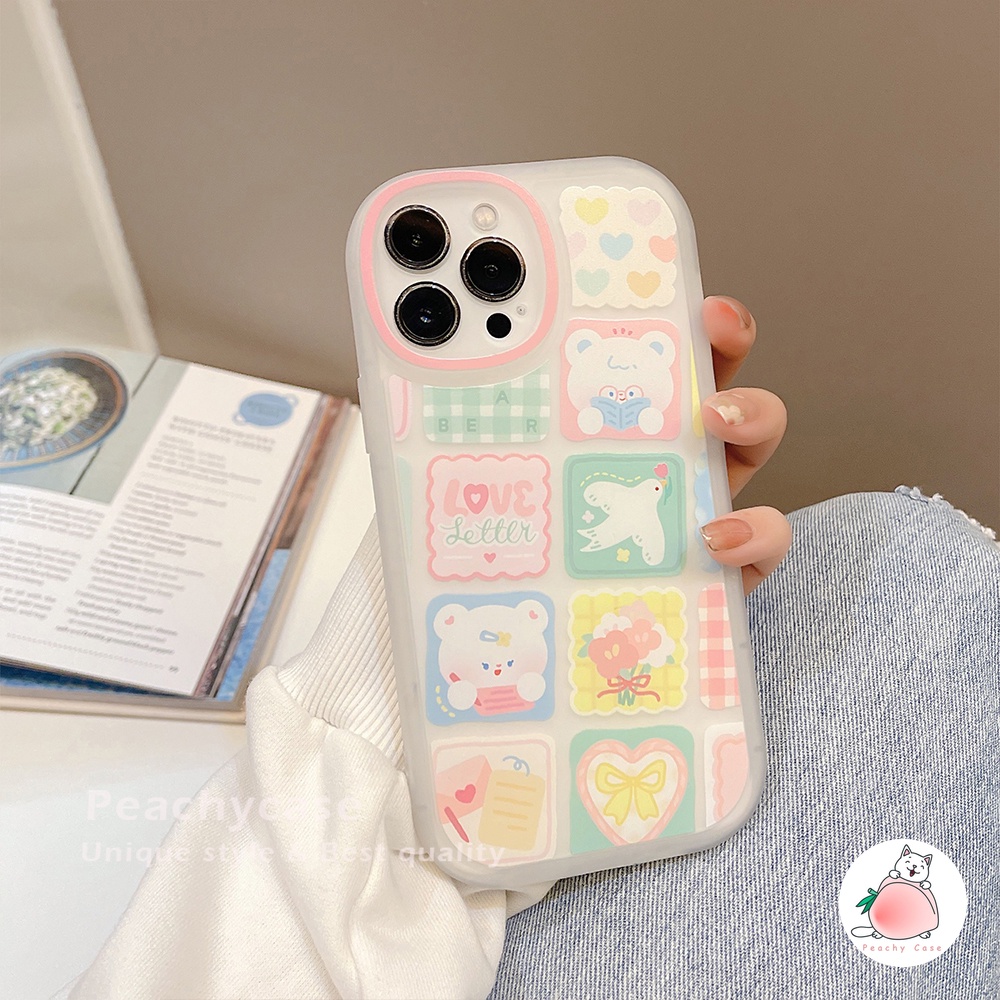 Ốp Điện Thoại TPU Mềm Dạng Nhám Họa Tiết Kẻ Sọc/Gấu Màu Trong Suốt Cho iPhone 13 Mini 12 Pro Max 11 Xr Xs Max X 7 8 Plus 12Mini