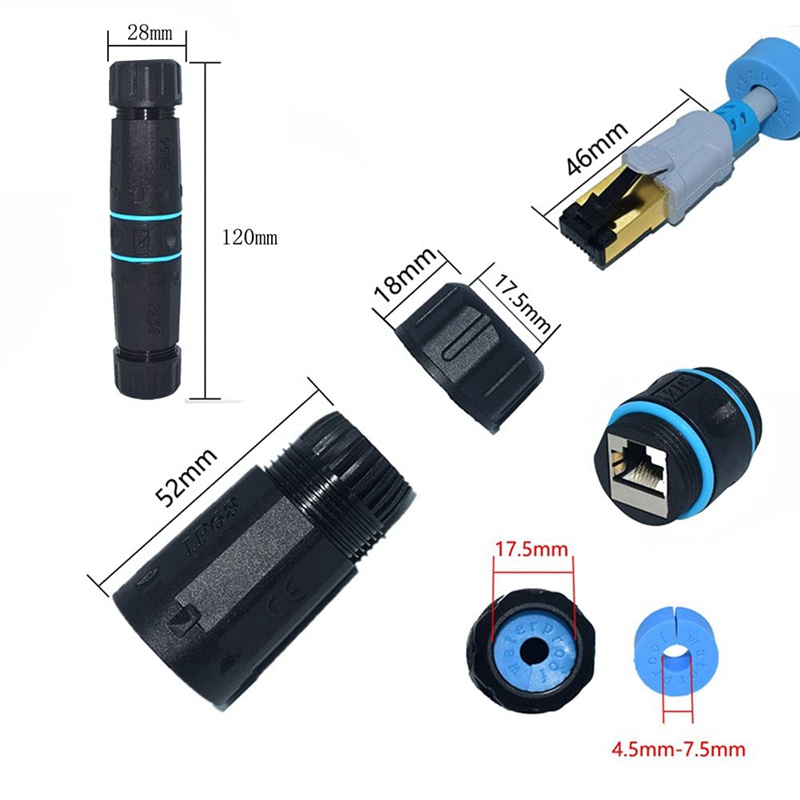 Set 5 đầu nối dây cáp mạng LAN RJ45 IP68 chống thấm nước Cat6
