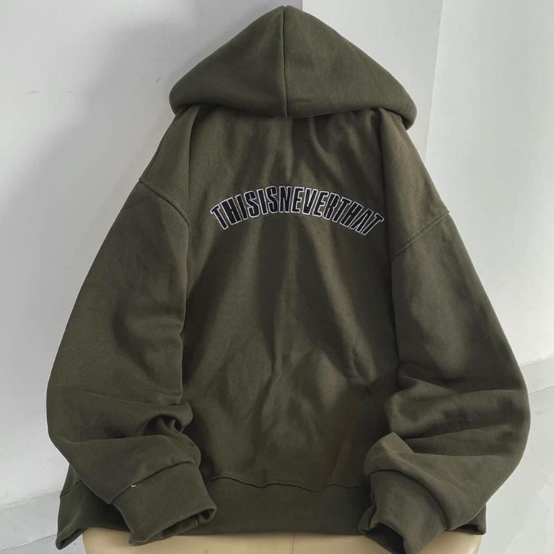 Áo Khoác Kéo Khoá THISIS, Áo Khoác Mũ 2 Lớp Form Đại Tay Bồng Chất Nỉ Cotton Dày