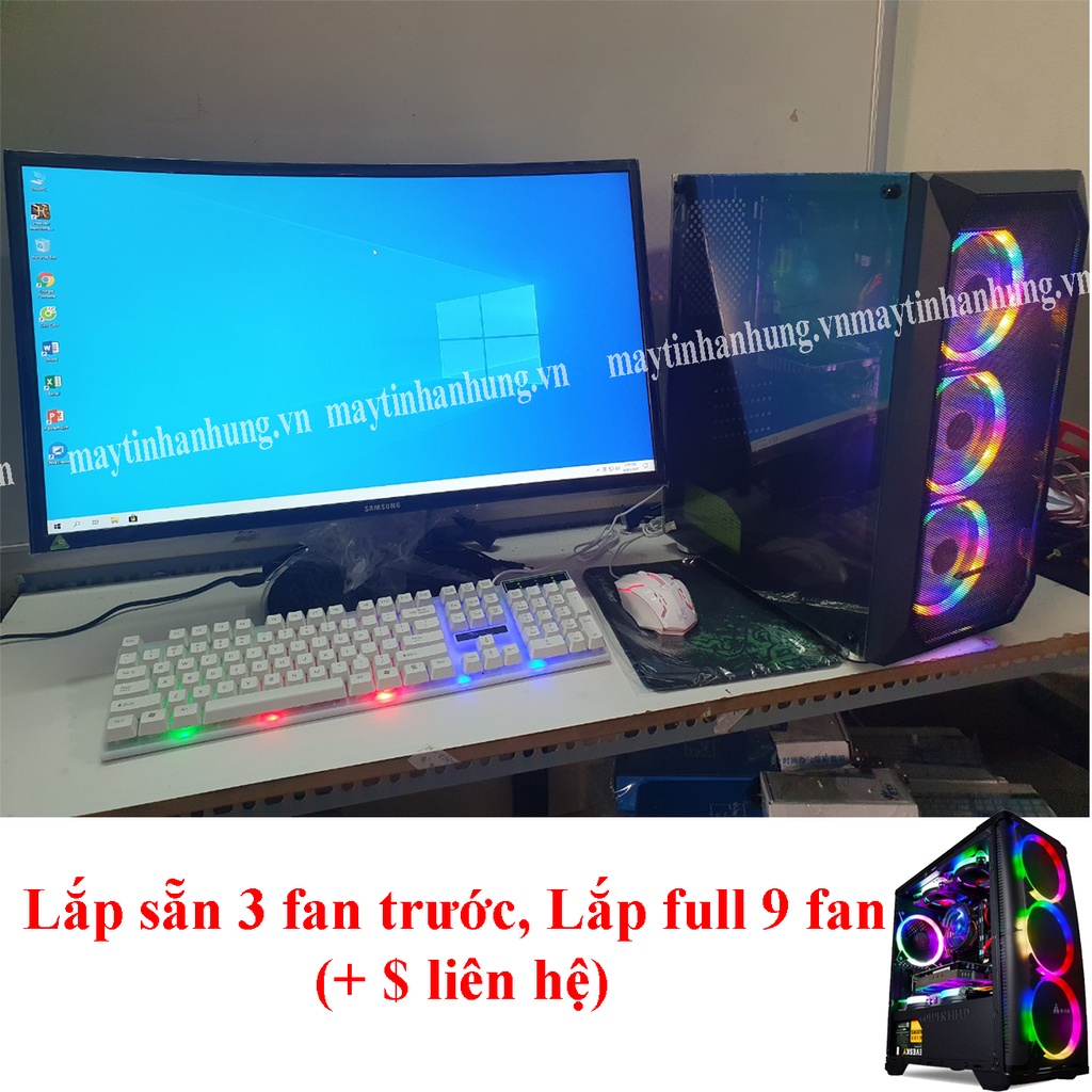 Bộ máy tính để bàn chơi GAME i3 10100f ( mạnh ngang i7 7700) thế hệ mới nhất màn 24 CONG SamSung mới full box 100%