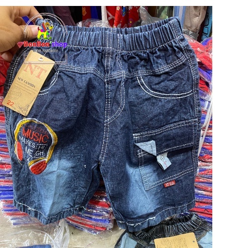 quần jean lửng và jean đùi bé trai vải mềm co giãn nhẹ, không phai màu size 12-20kg
