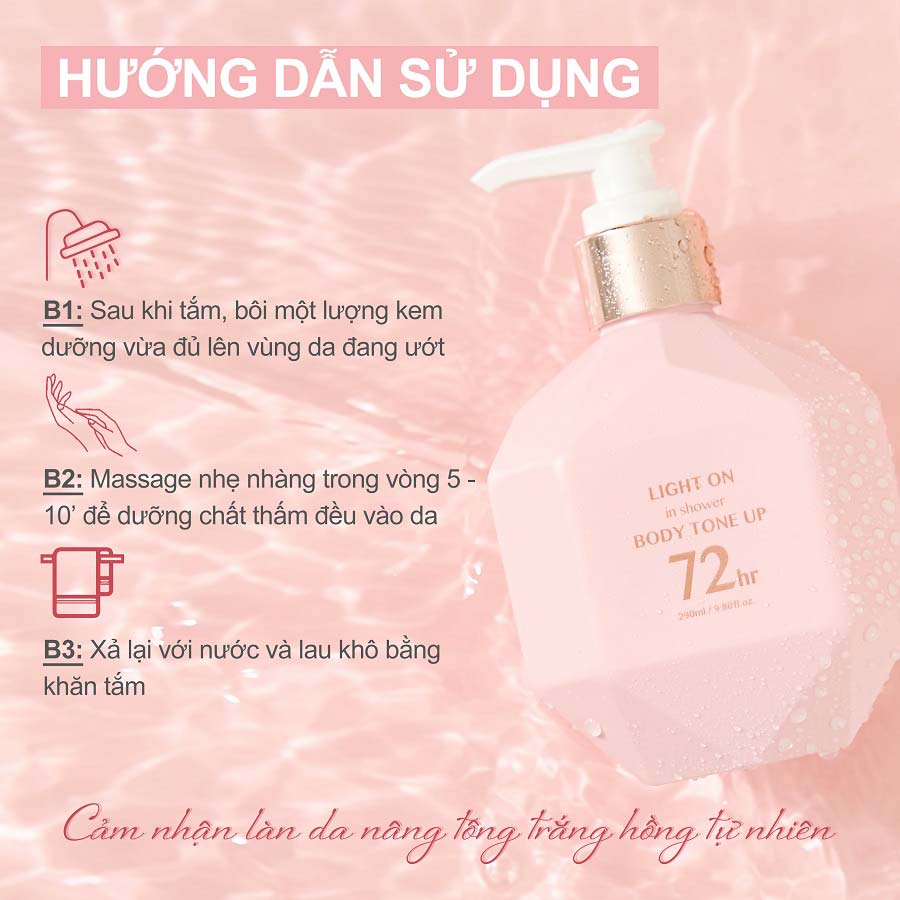 Sữa dưỡng thể BOM nâng tông trắng sáng da Light On Body Tone Up 290ml