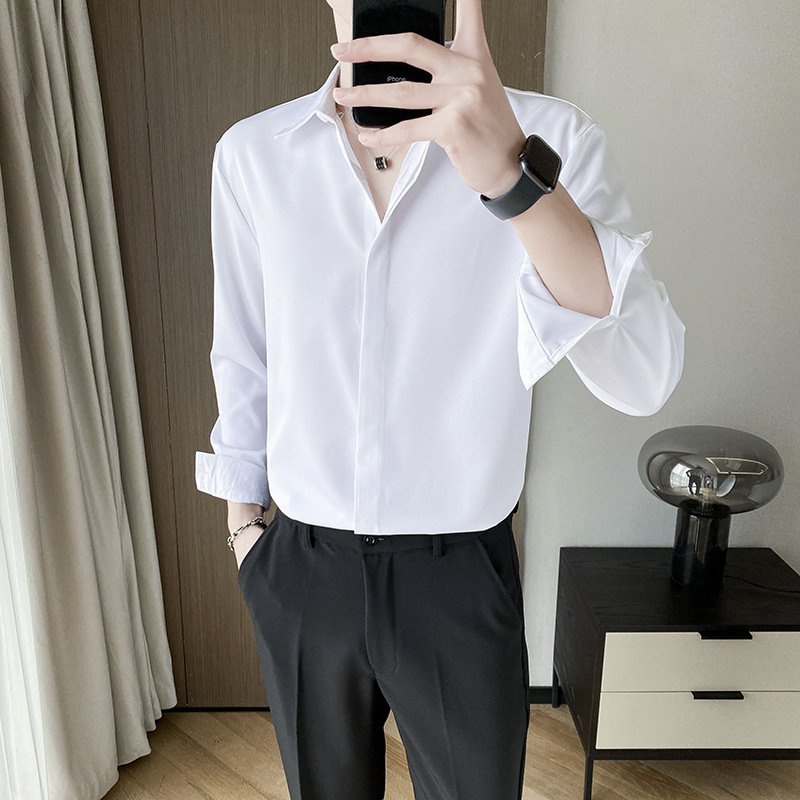 Áo sơ mi nam form rộng dài tay GIẤU NÚT vải Lụa mềm mịn ít nhăn MRGN01 Từ 40-85kg